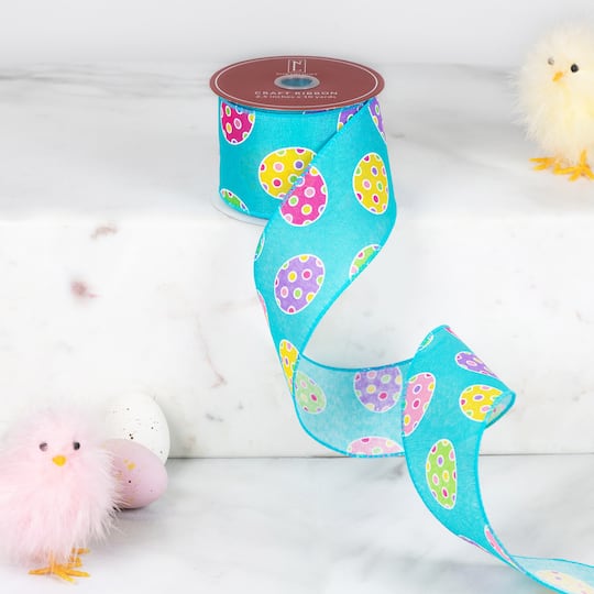 2.5" x 10yd. Blue Easter Egg Spring Wired Craft Ribbon